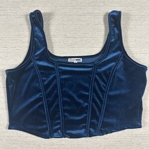 Y2K Corset Velvet Crop Top Bustier Going Out Party Clubwear Blue 2X Festival
